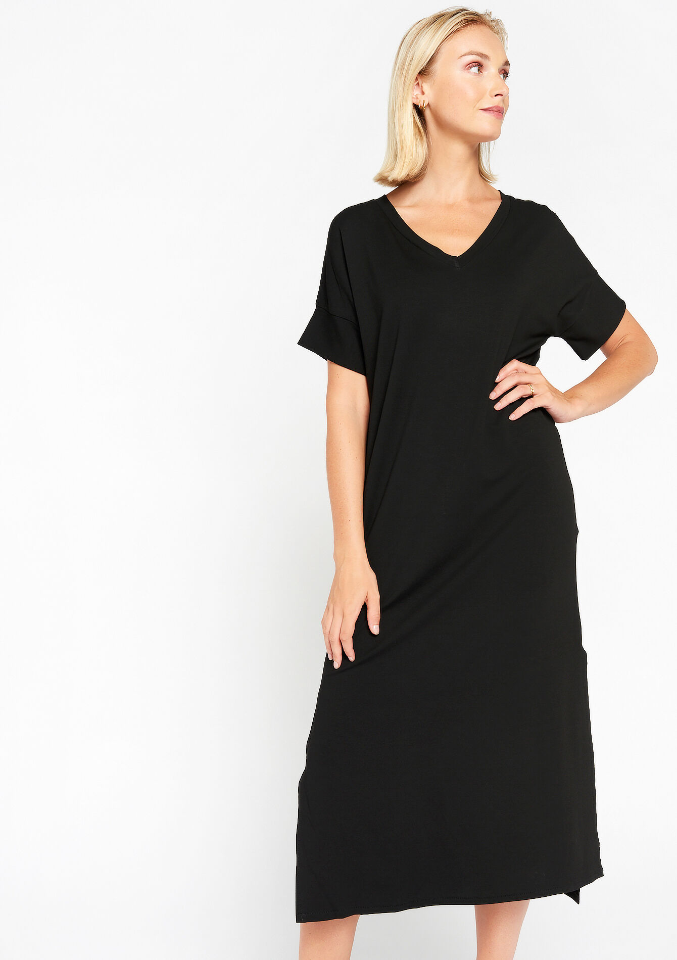 Robe t-shirt à col V - BLACK - 08602208_1119