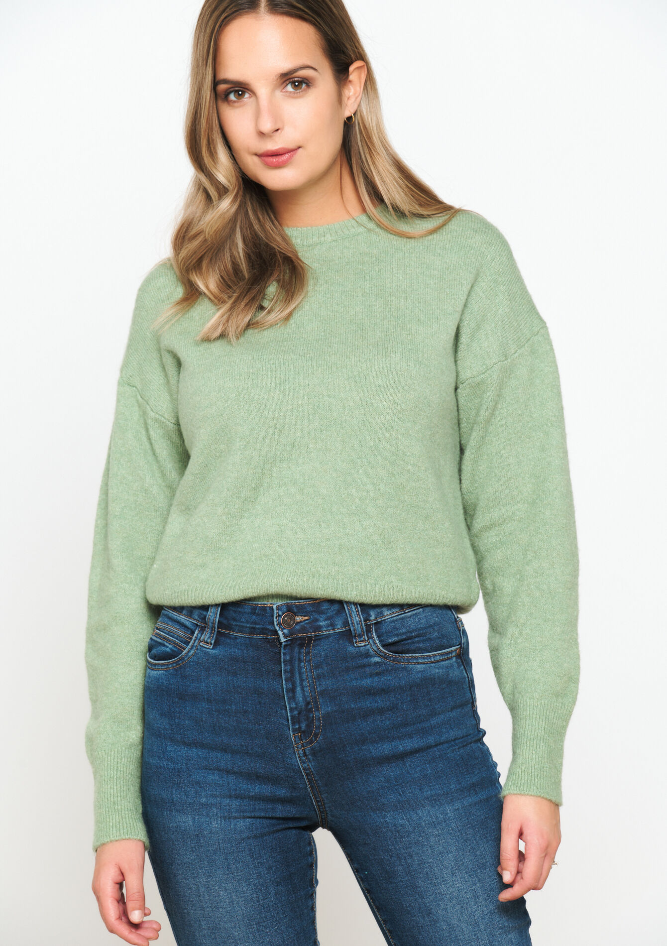 Plain pullover with round neck, Plain pullover with round neck - KHAKI FADED - 04006401_4326