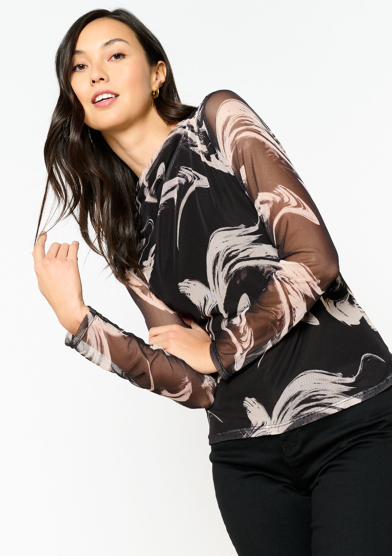 Mesh T-shirt with print, Mesh T-shirt with print - BLACK - 02400279_1119