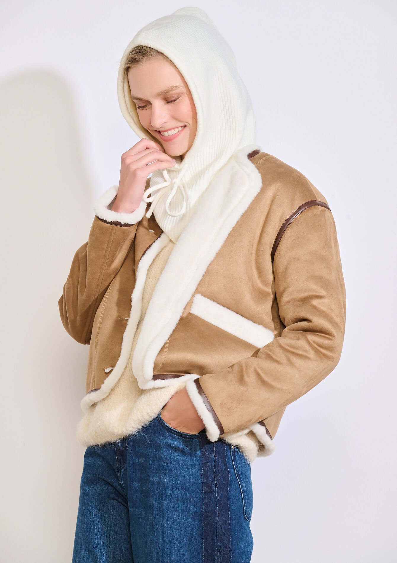 Ribbed drawstring balaclava - VANILLA WHITE - 17002199_1013