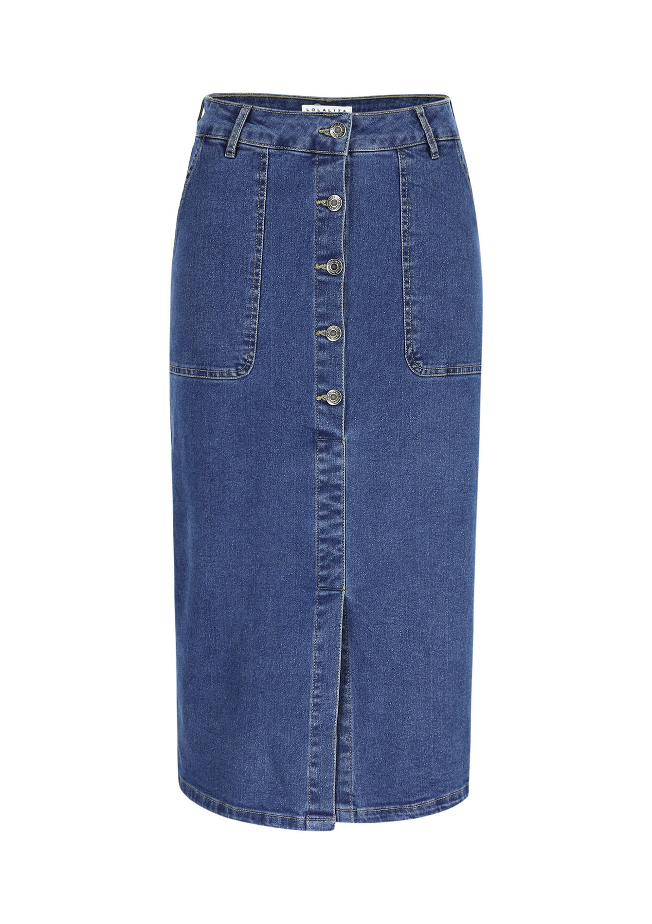 Midi denim skirt with buttons, Midi denim skirt with buttons - MEDIUM BLUE - 07101330_0500