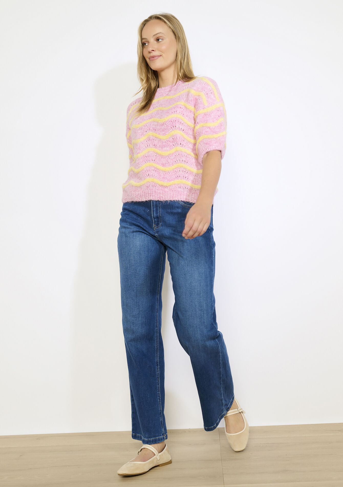 Pullover met korte mouwen en golfjes, Pullover met korte mouwen en golfjes - PINK BUBBLEGUM - 04007039_1477