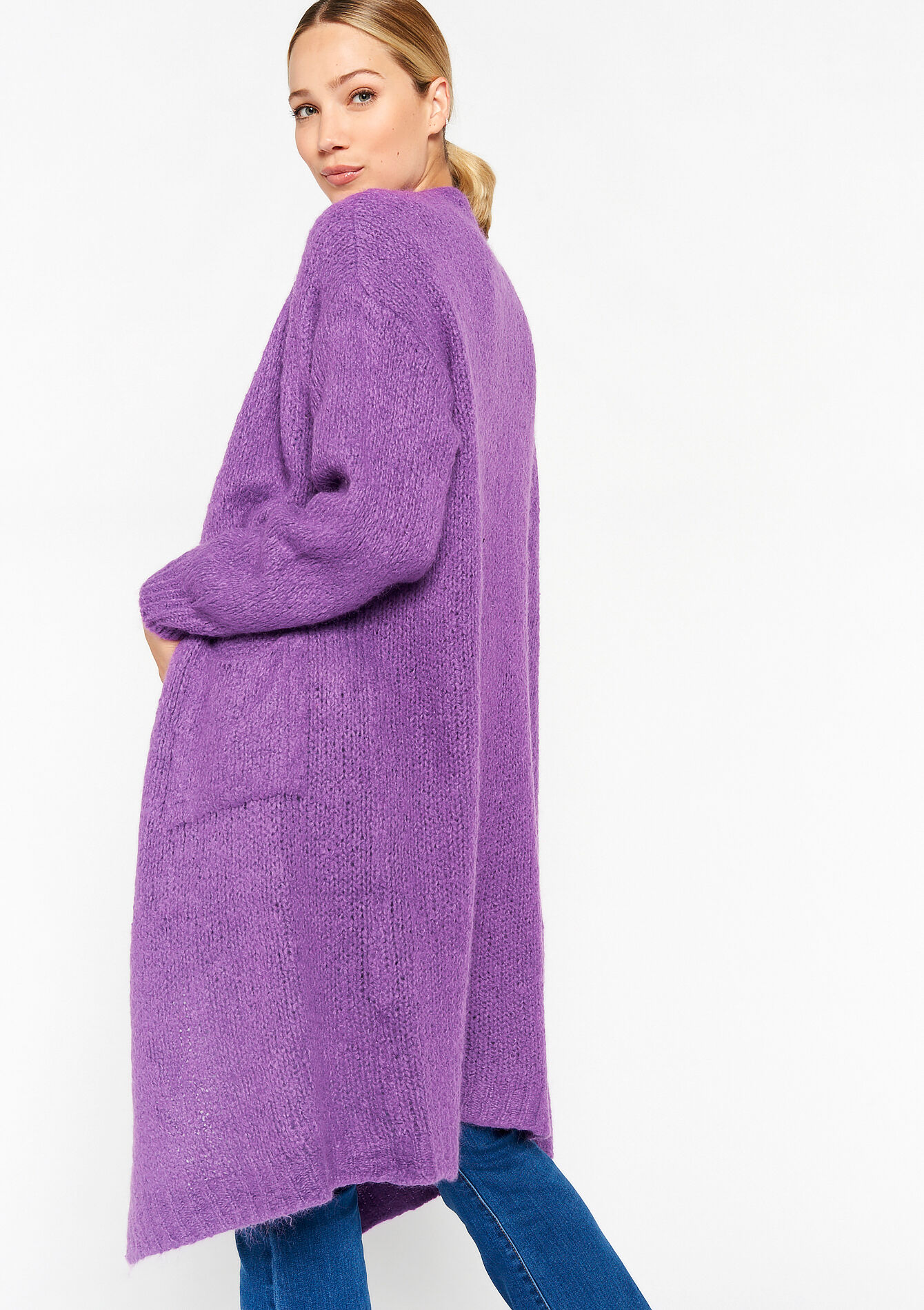 Lange cardigan met zakken - PURPLE - 04800288_5902