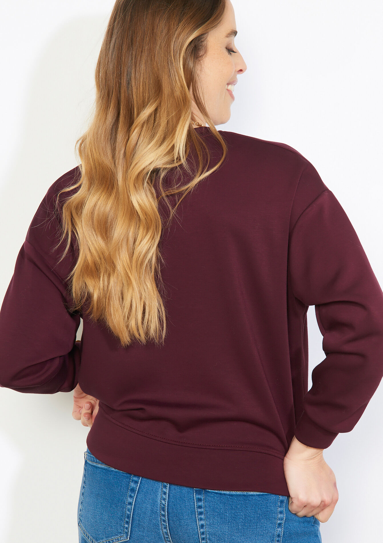 Comfortabele sweater met ronde hals - AUBERGINE - 15100422_1537