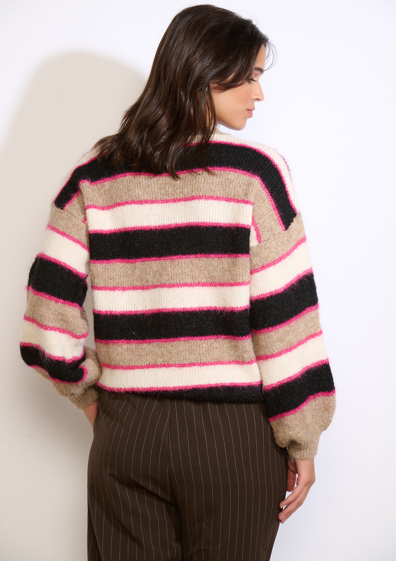 Gebreide streepentrui - LIGHT CAMEL - 04007091_3814