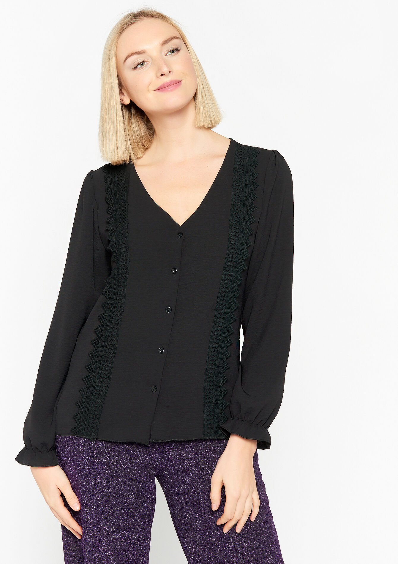 Blouse with embroidery, Blouse with embroidery - BLACK - 05702131_1119