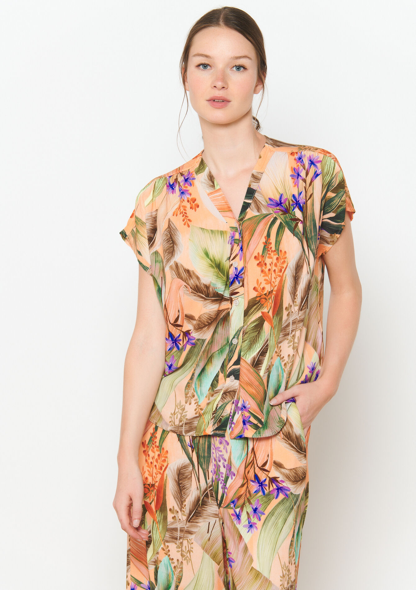 Hemd met tropische print, Hemd met tropische print - PASTEL PEACH - 05702601_1974