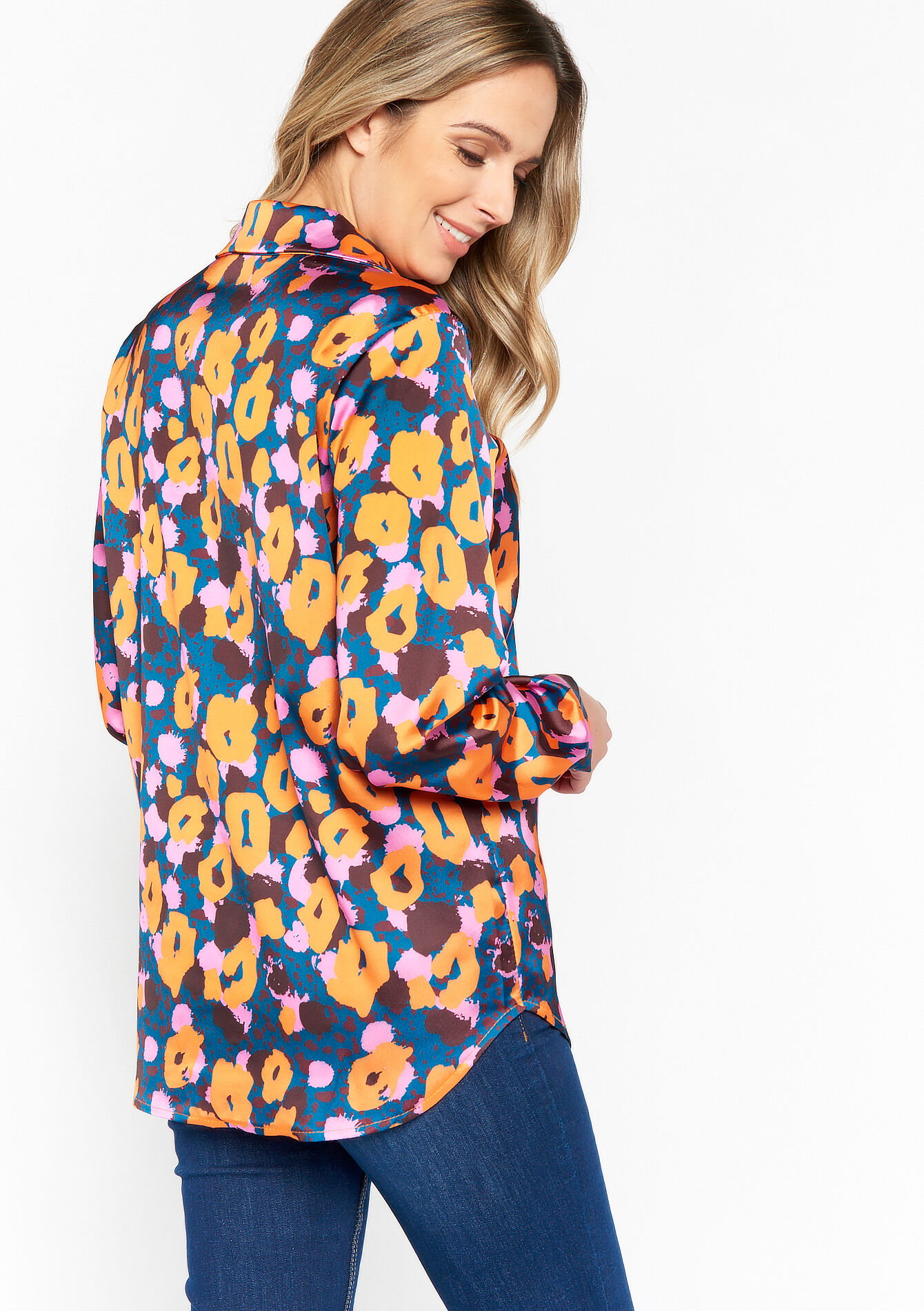 Satin shirt with print, Satin shirt with print - RED ORANGE - 05702113_1397