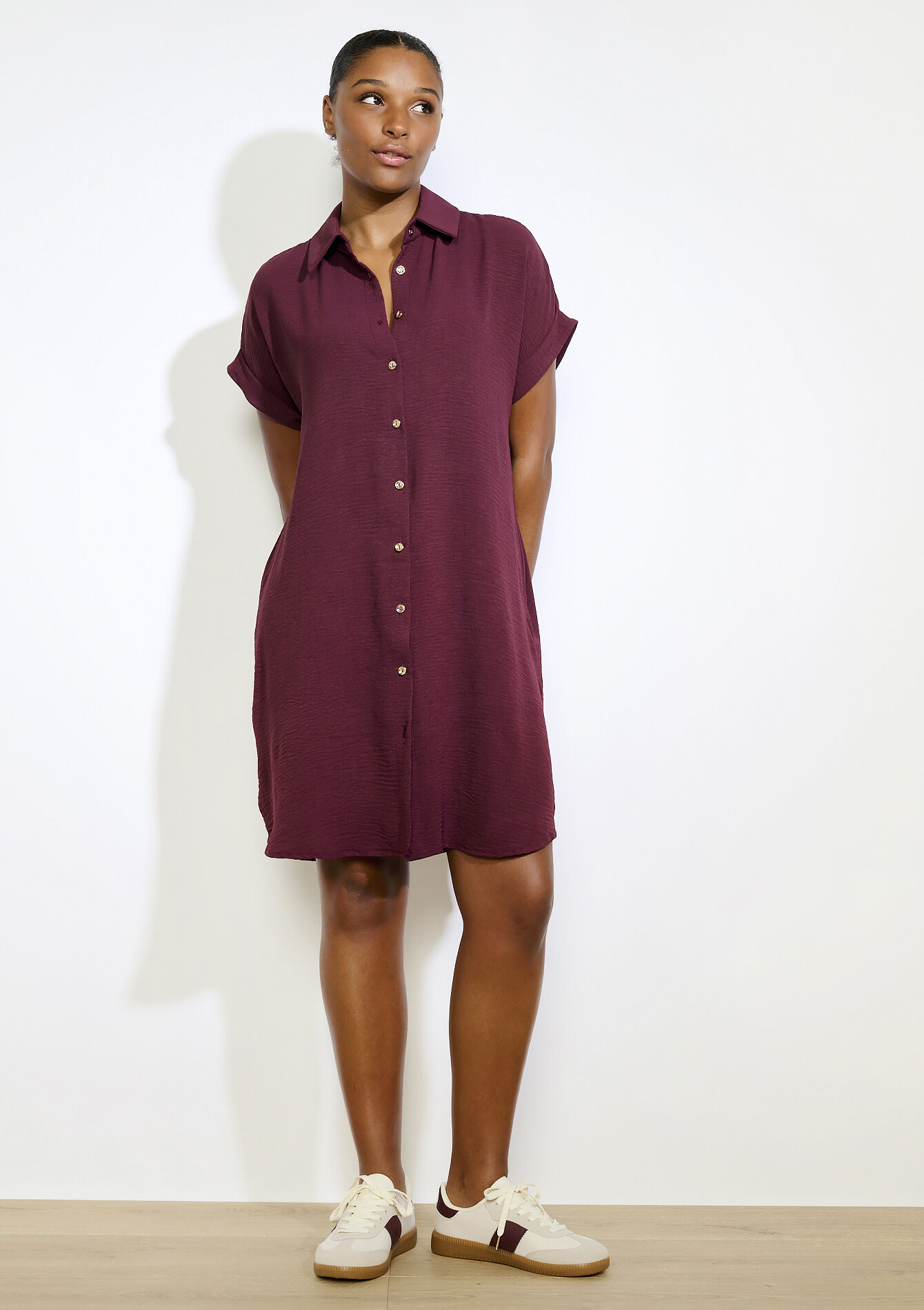 Korte overhemdjurk, Korte overhemdjurk - AUBERGINE - 08104244_1537