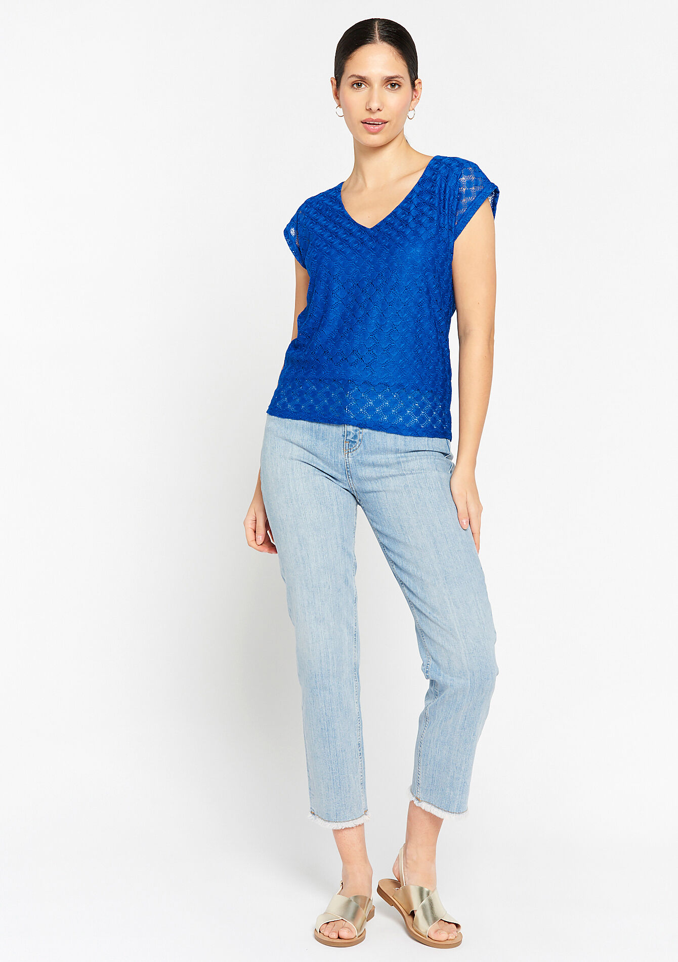 T-shirt with macramé - ELECTRIC BLUE - 02301378_1619