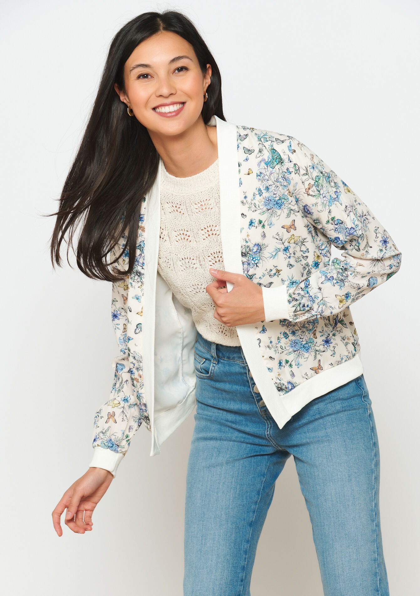 Fluid jacket with flowers, Fluid jacket with flowers - OFFWHITE - 09100939_1001