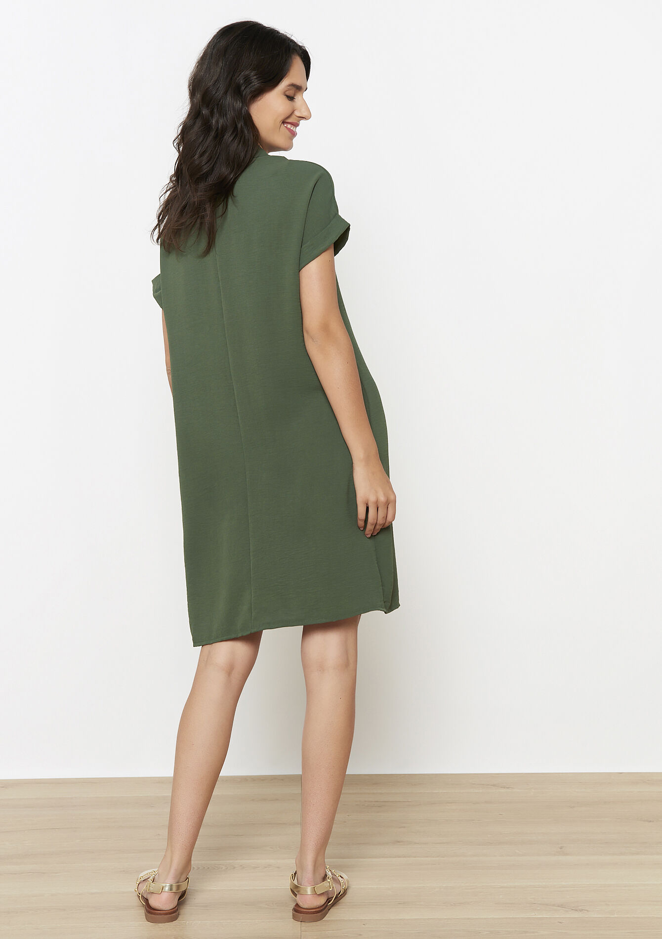 Fluid polo collar dress, Fluid polo collar dress - KHAKI MED - 08104127