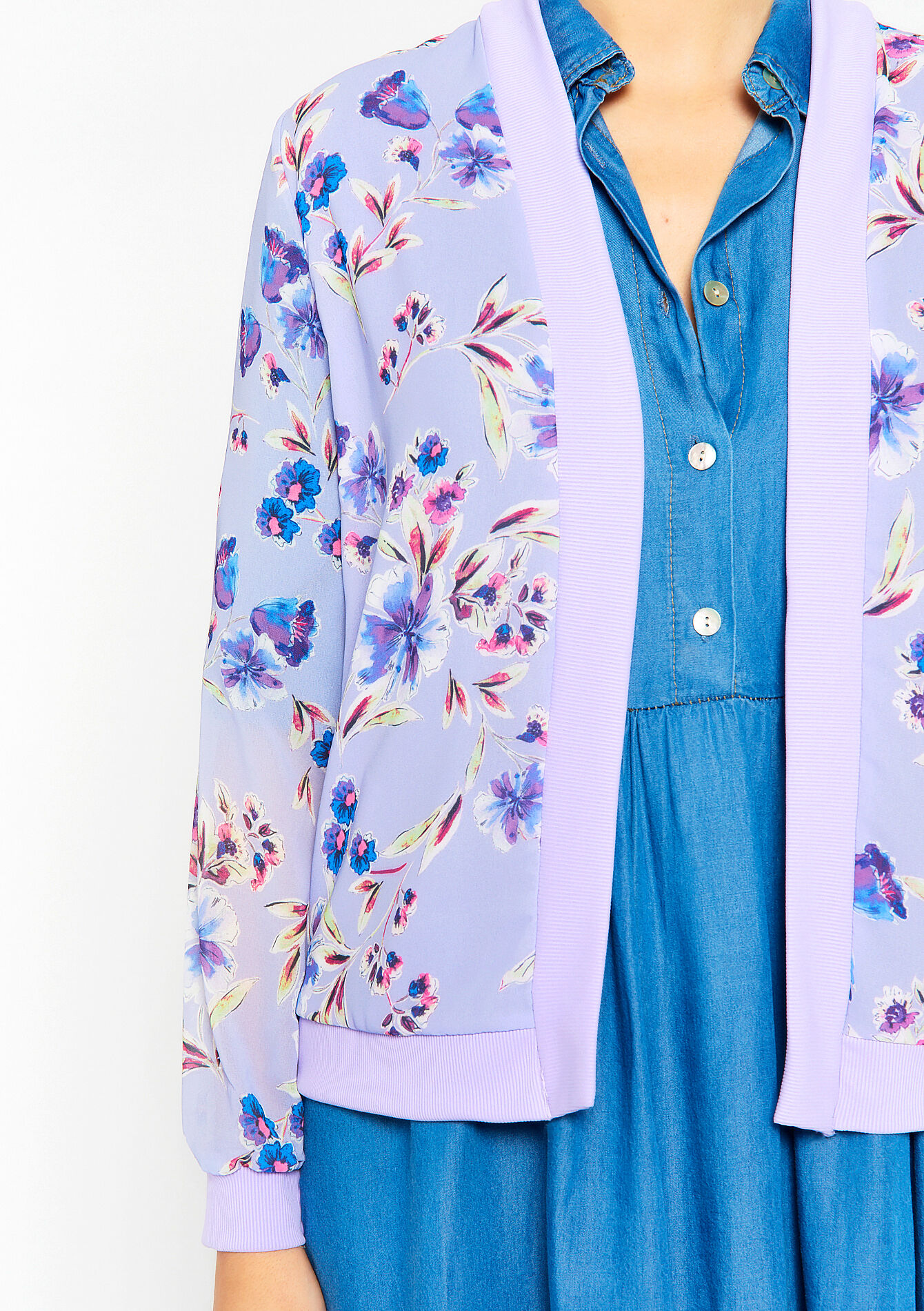 Fluid jacket with floral print, Fluid jacket with floral print - LILAC BRIGHT - 09100782_2578
