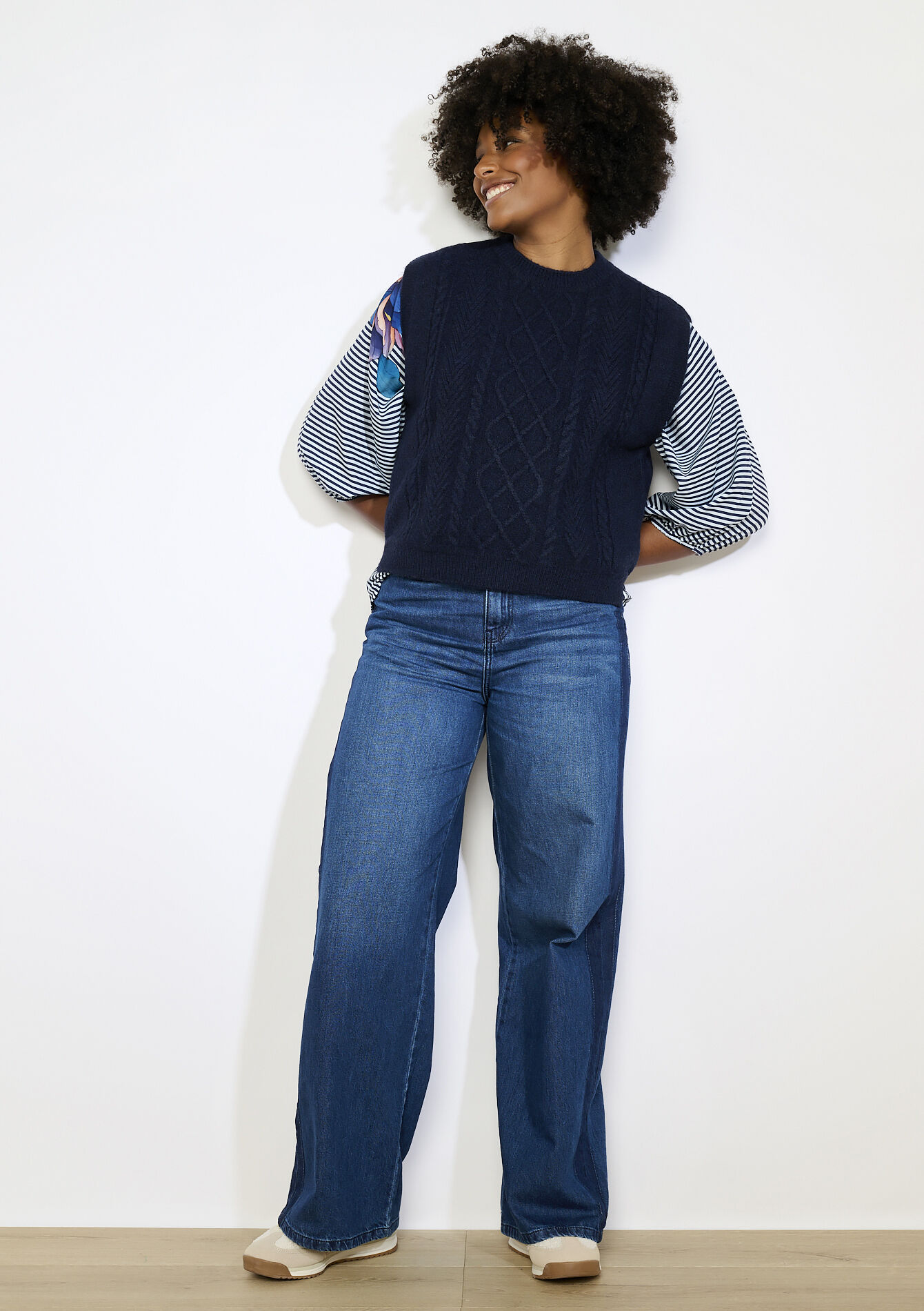 Mouwloze kabelgebreide trui, Mouwloze kabelgebreide trui - NAVY BASIC - 04006931_2723