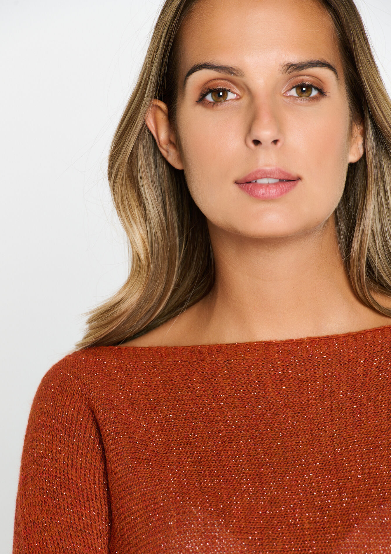 Lurex pullover with batwing sleeves, Lurex pullover with batwing sleeves - BRIQUE ORANGE - 04005984_1272