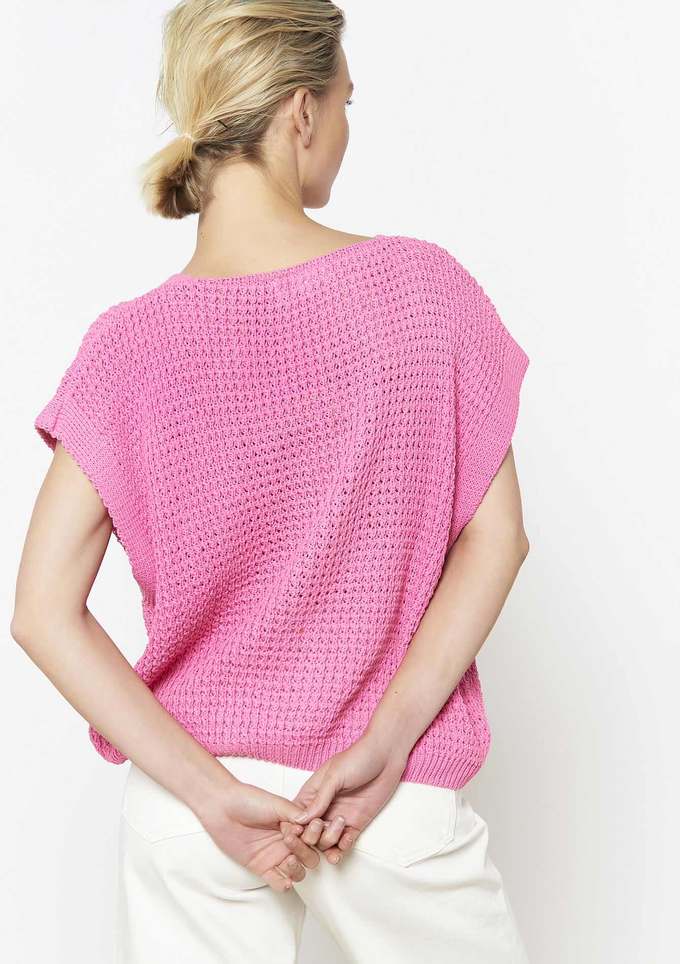 Gebreid vest met knopen, Gebreid vest met knopen - PINK BUBBLEGUM - 02200499_1477