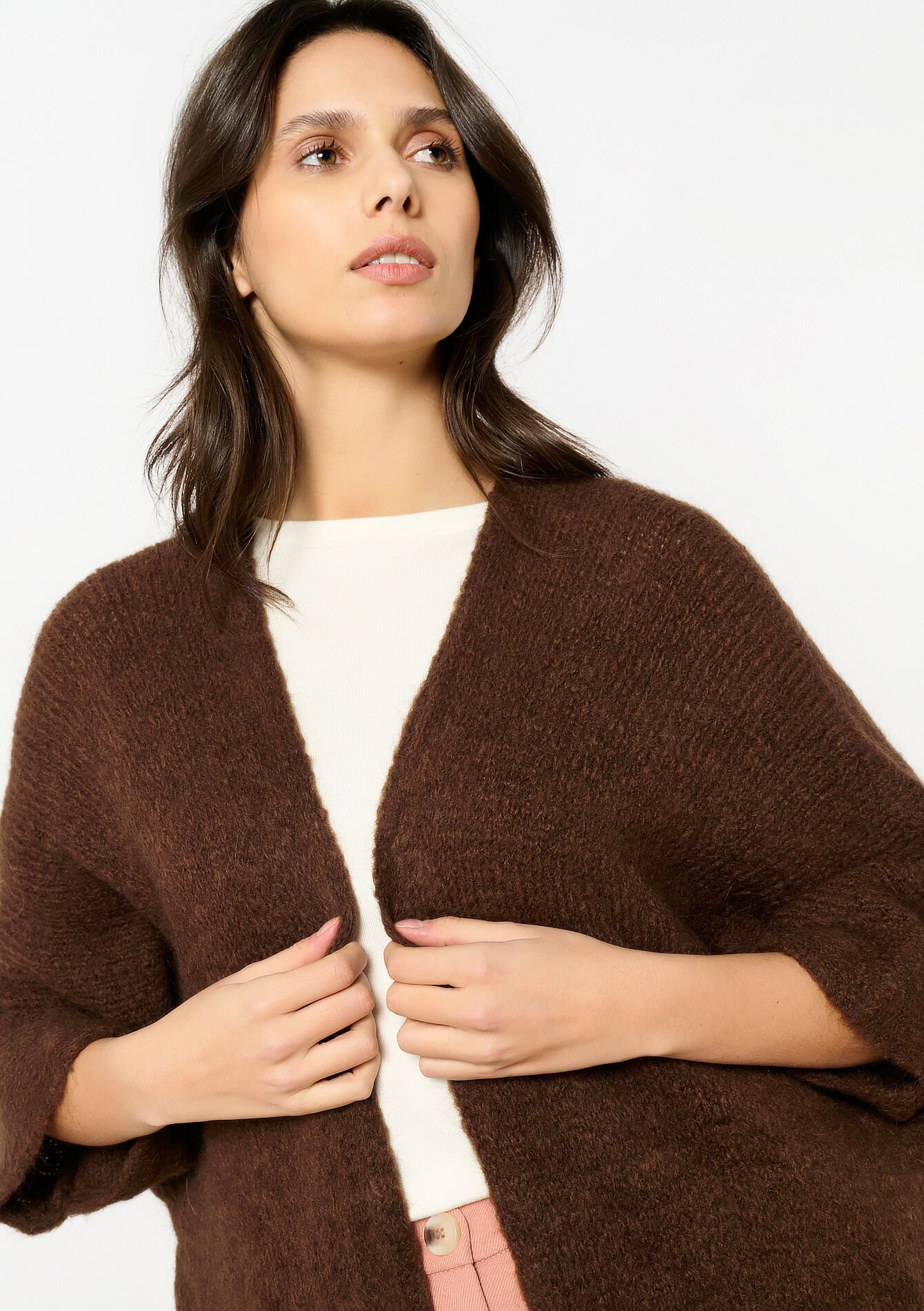 Cardigan en mohair - BROWN DARK CHOCOLATE - 04101273_3720
