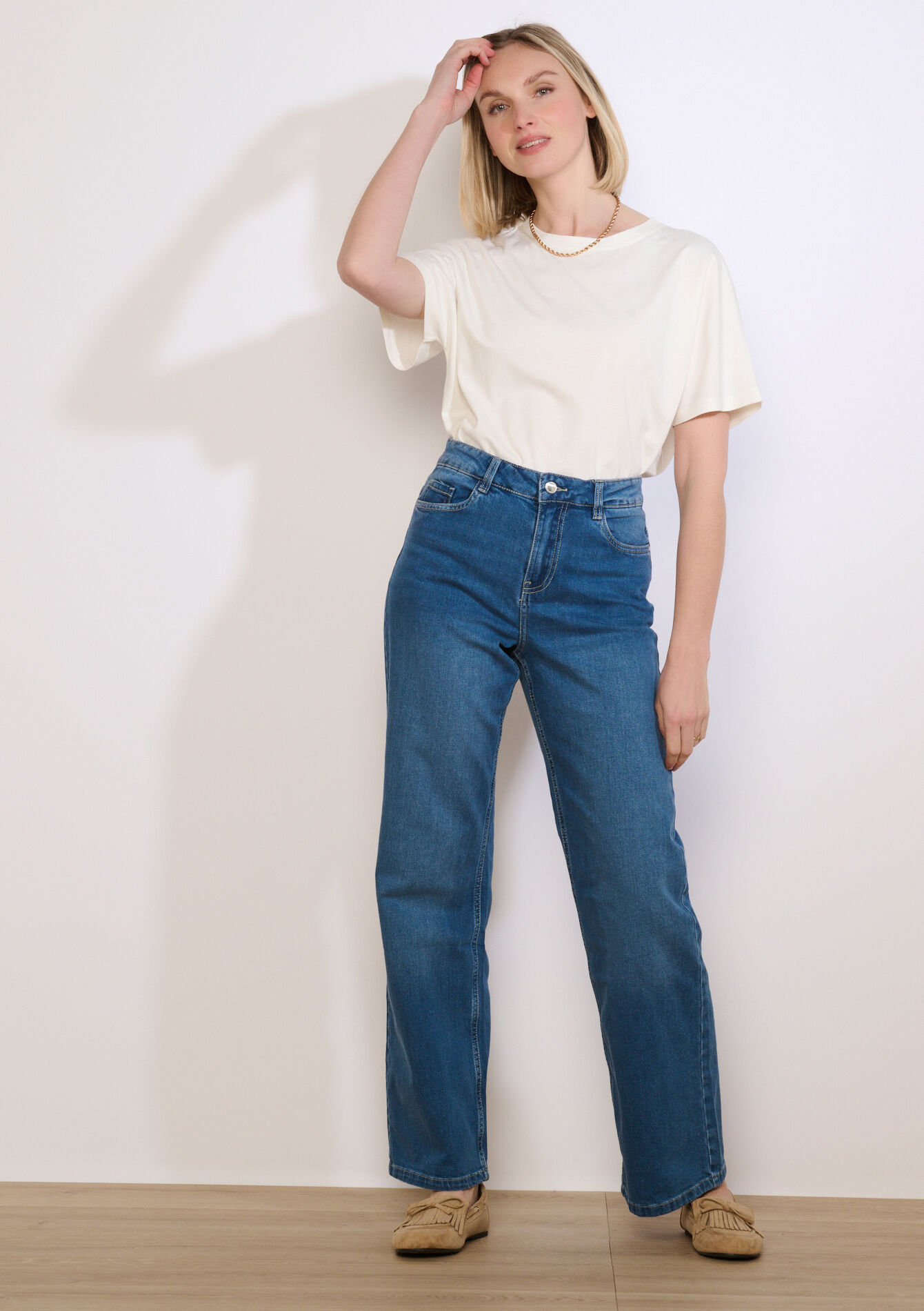 Jeans met hoge taille, Jeans met hoge taille - MEDIUM BLUE - 22000629_0500