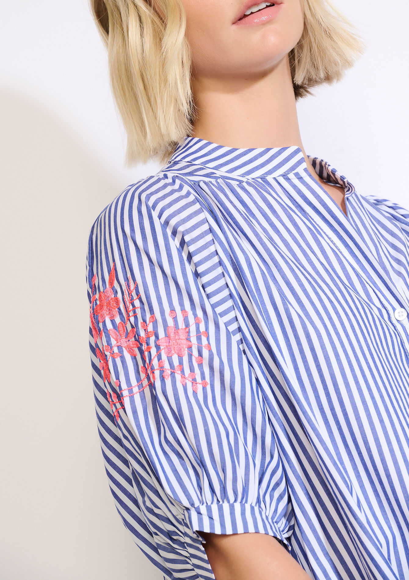 Robe rayée brodée - BLUE OCEAN - 08104276_2536