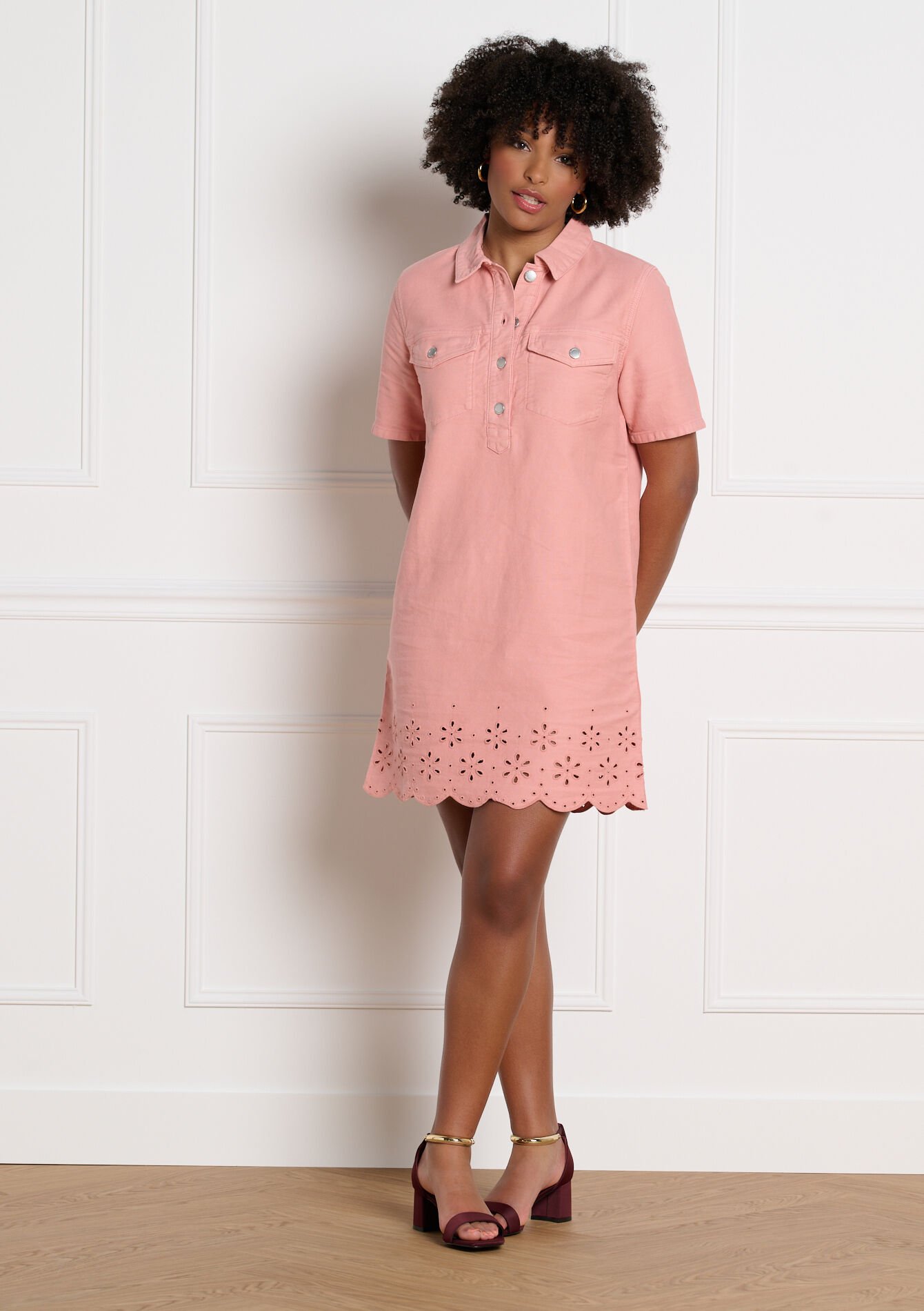 Jurk met broderie anglaise - NUDE PINK - 08104296_1301