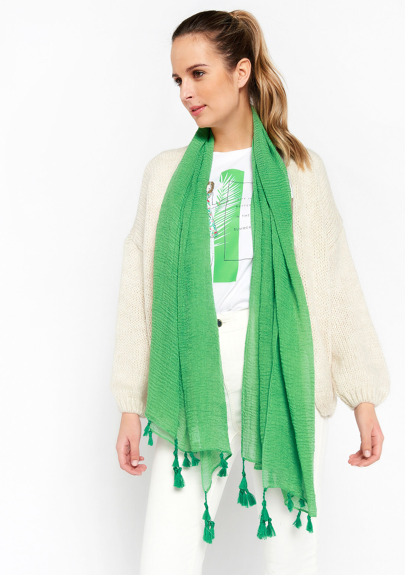 Sjaal met kwastjes, Sjaal met kwastjes - GREEN APPLE - 1066607