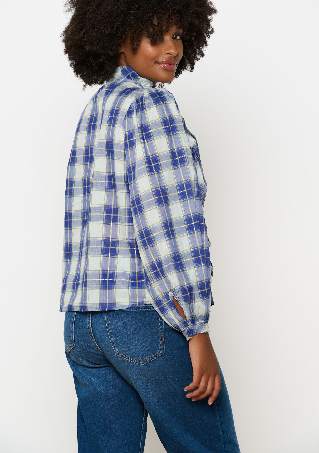 Chemise à carreaux avec volants - BLUE COBALT - 05702498_2925
