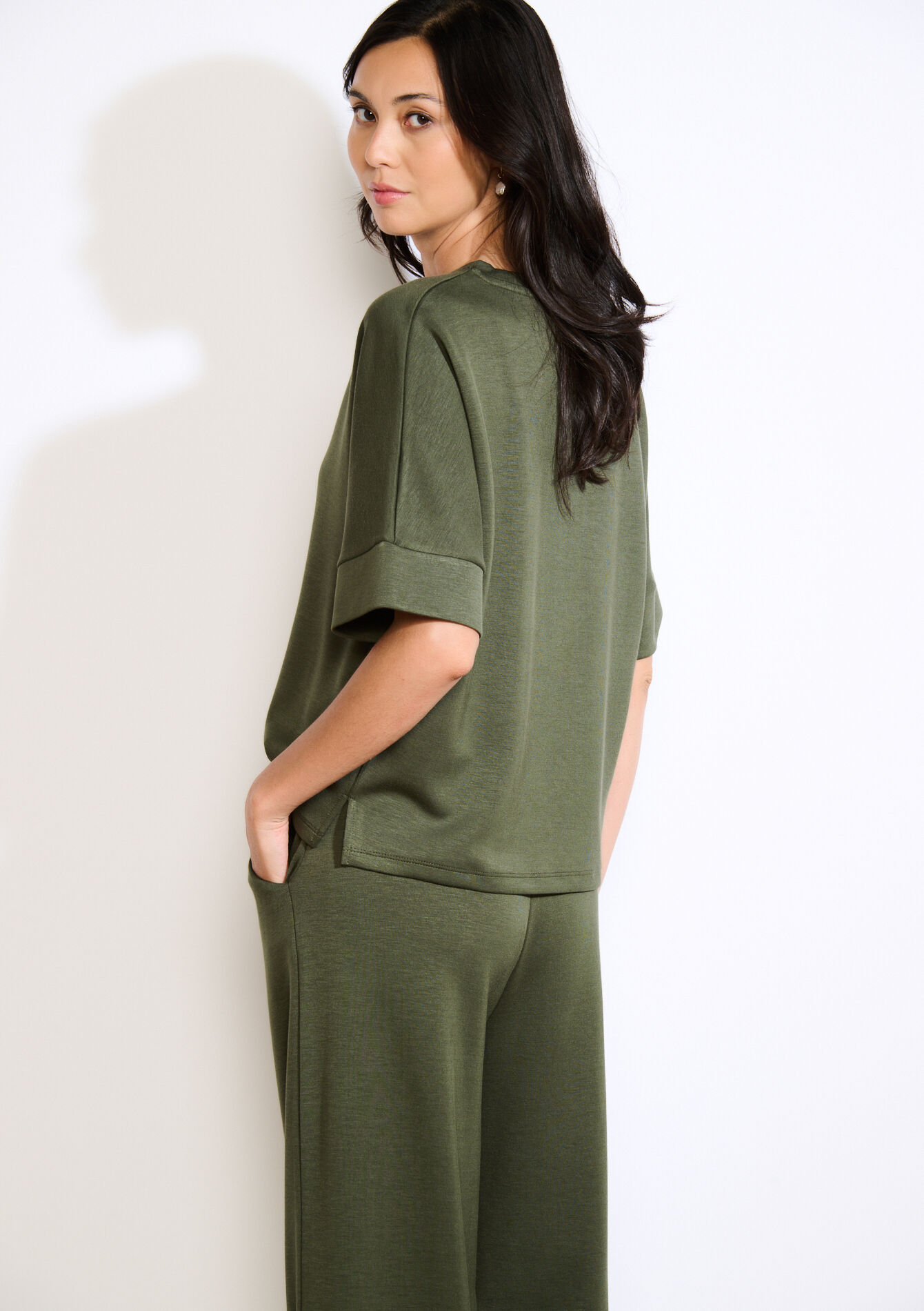 Losvallend jersey T-shirt, Losvallend jersey T-shirt - KHAKI MED - 15100383_4327