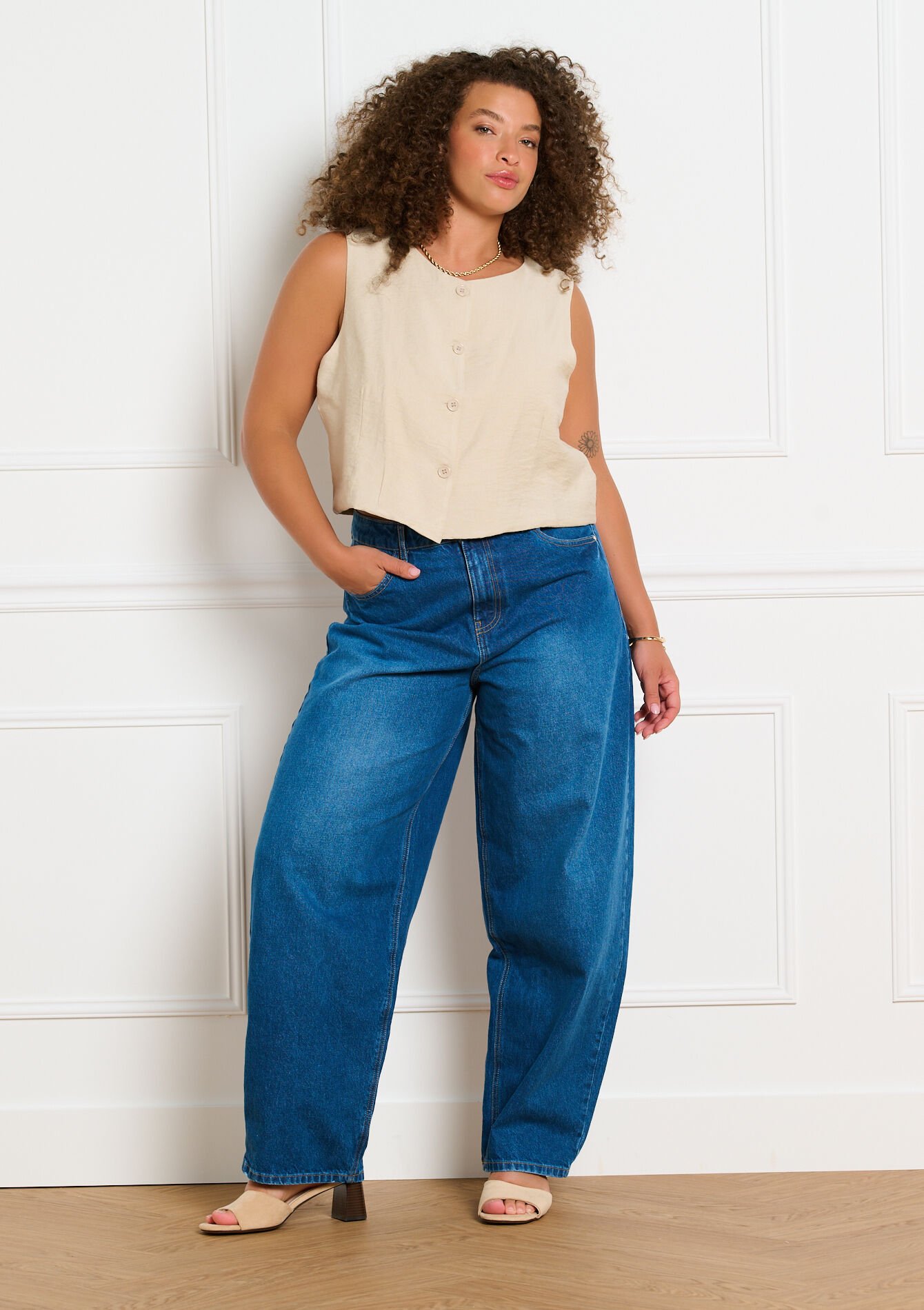 Hoge taille wide-leg jeans - MEDIUM BLUE - 22000661_0500