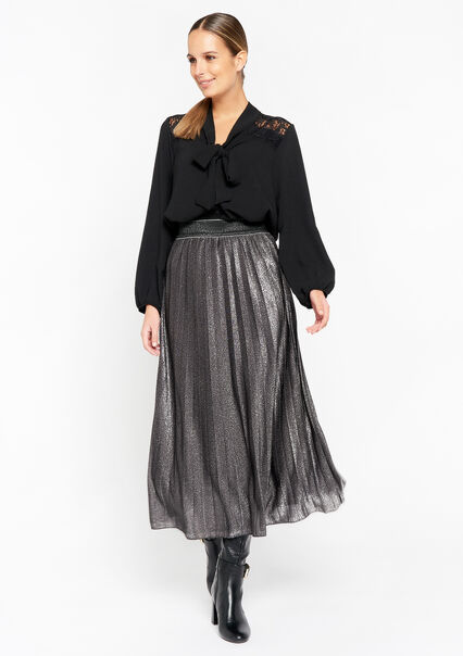 Pleated maxi skirt in metallic - SILVER - 07101054_1059