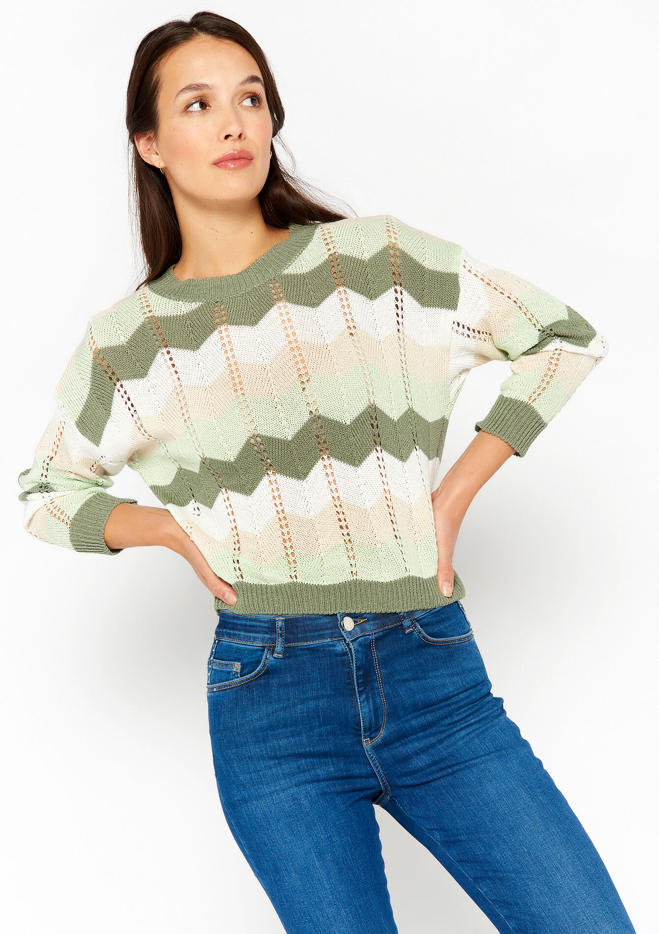 Pullover with zigzag pattern, Pullover with zigzag pattern - KHAKI FADED - 04006101_4326