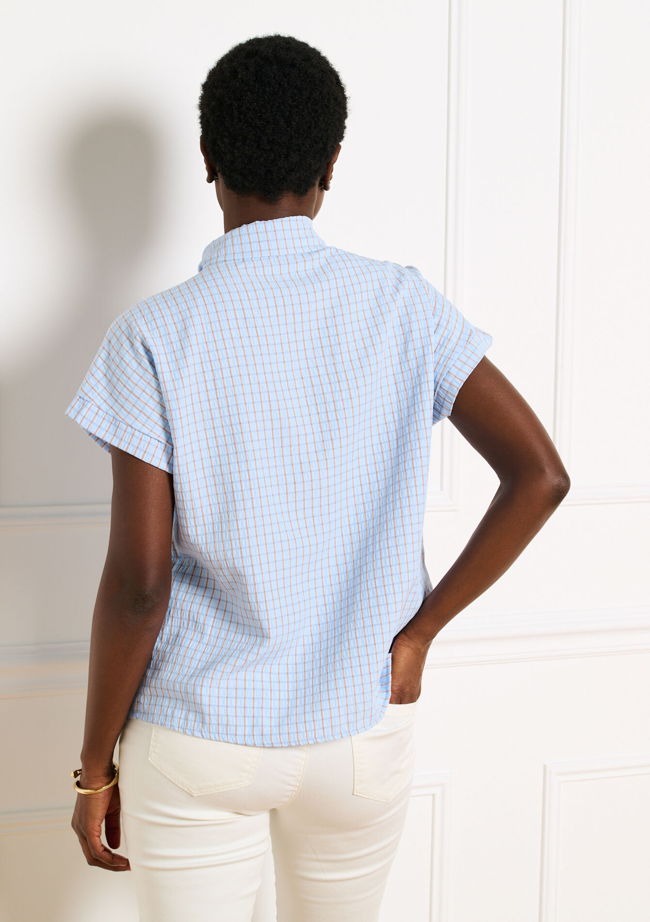 Blouse met strikhals - BLUE PASTEL - 05703073_3003