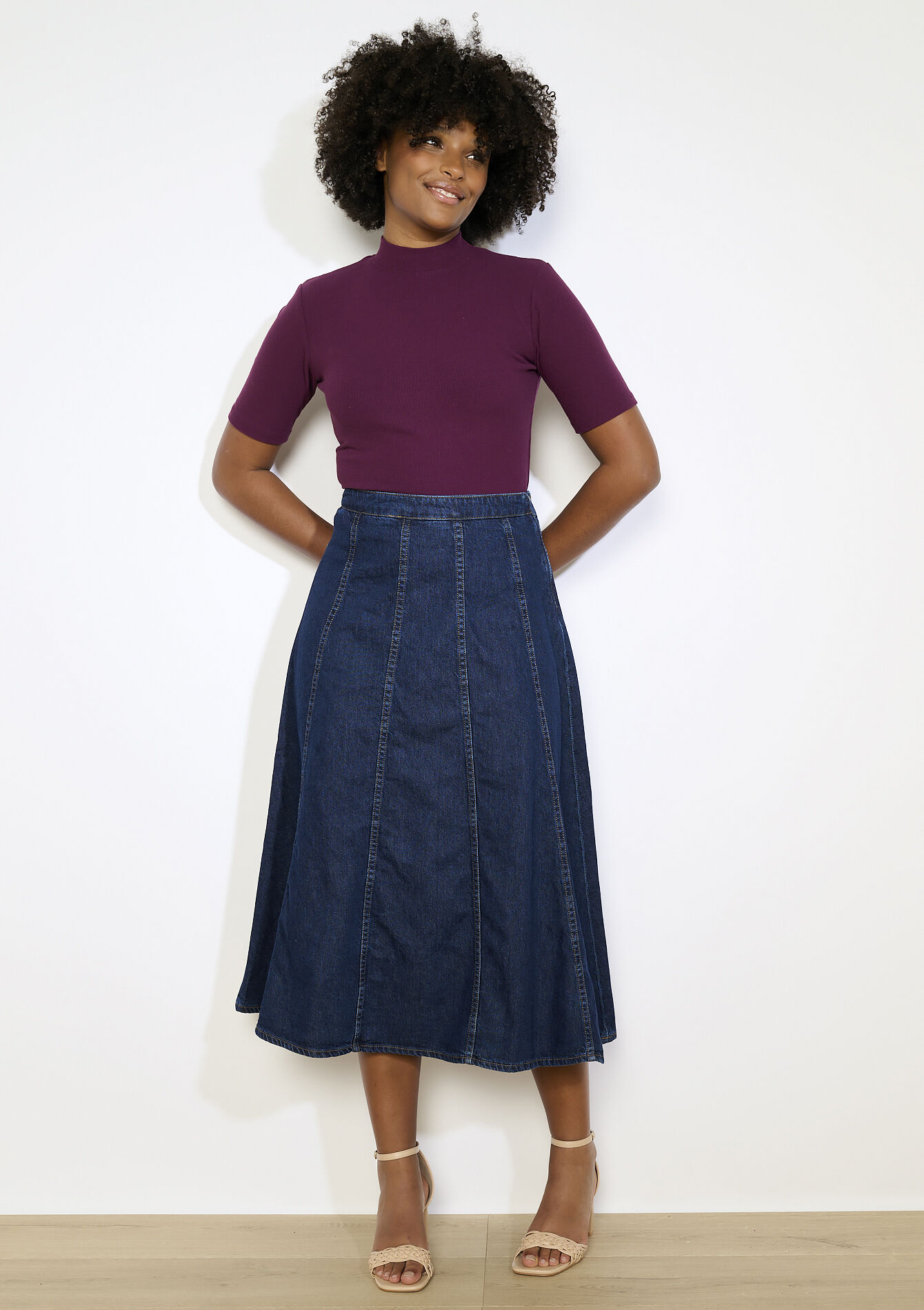 Geribbeld T-shirt met korte mouwen - AUBERGINE - 02301811_1537