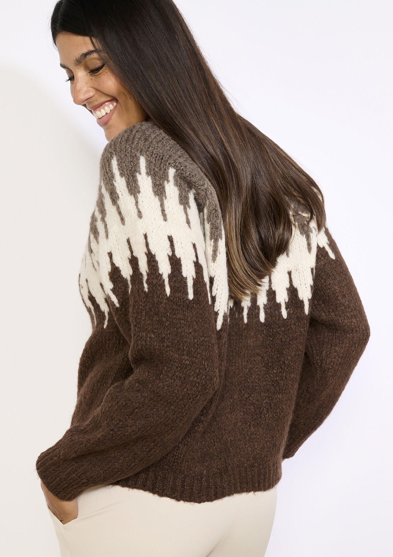 Graphic pattern cardigan, Graphic pattern cardigan - BROWN DARK CHOCOLATE - 04101398_3720