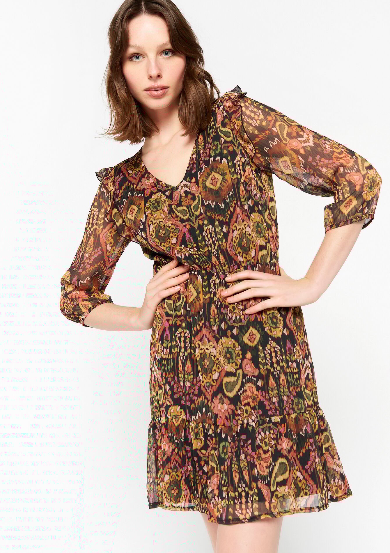 Dress with ethnic print, Dress with ethnic print - KHAKI FADED - 08103150_4326