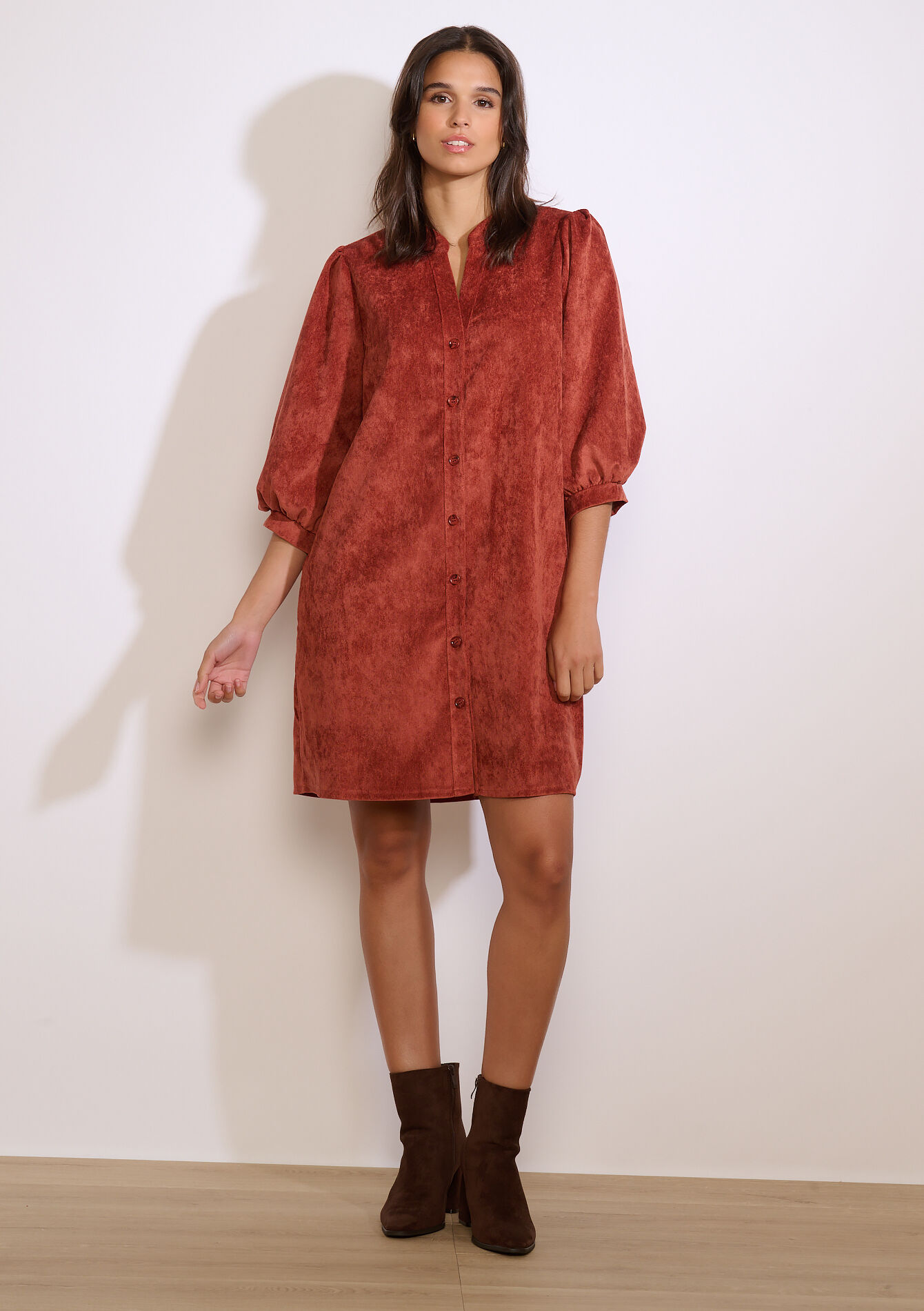 Korte jurk in ribfluweel - ORANGE SPICY - 08104308_5555