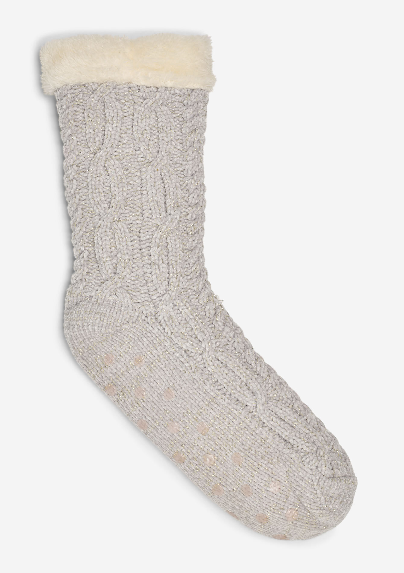 Gebreide pantoffels met lurex - LT GREY - 17101526_2574