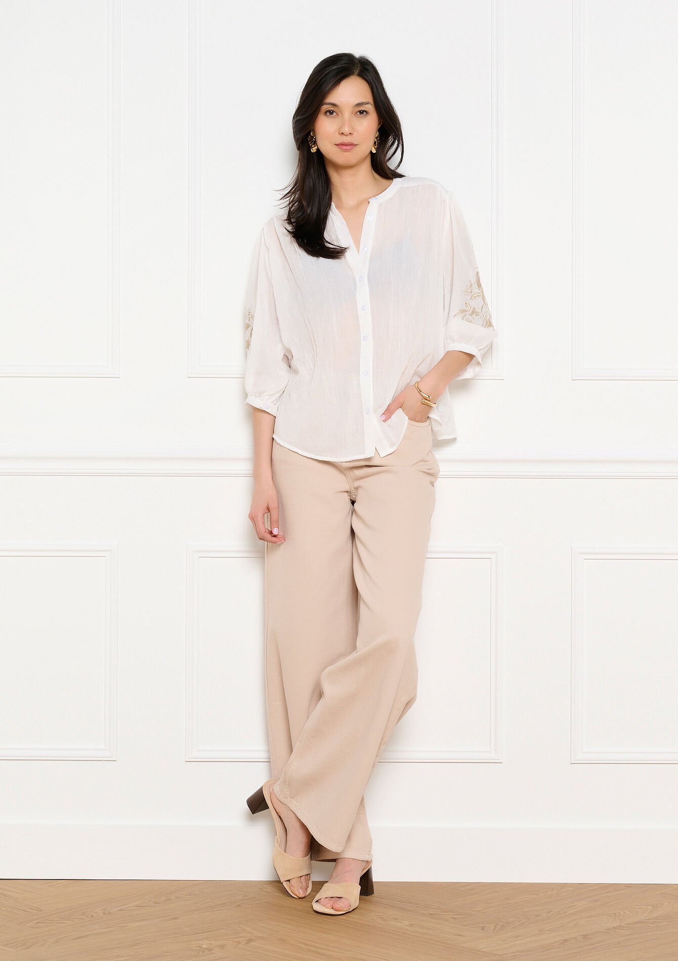 Embroidered fluid blouse - OPTICAL WHITE - 05703054_1019