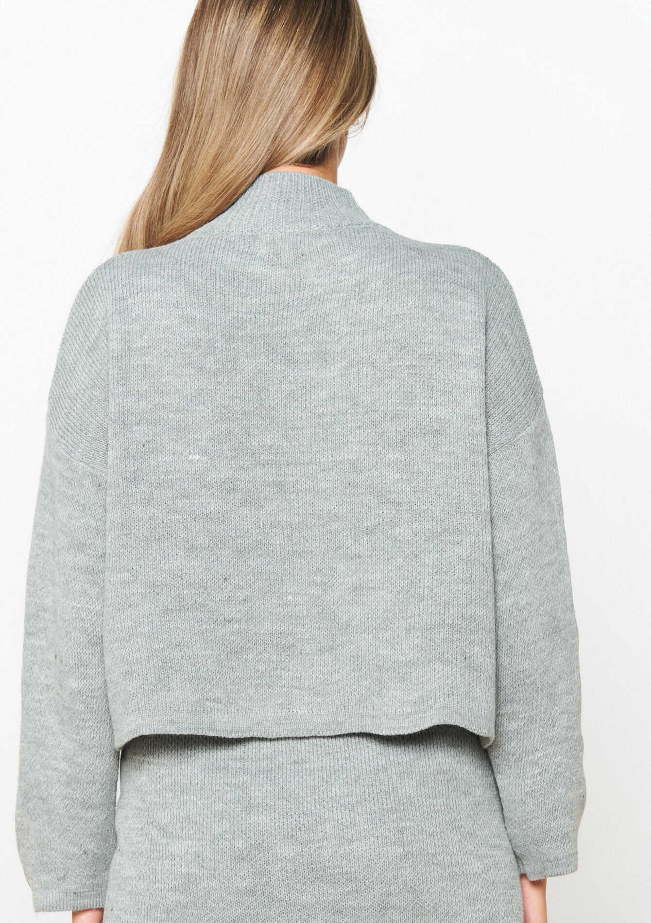 Short pullover with mock neck, Short pullover with mock neck - GREY MED MEL - 04006399_3507