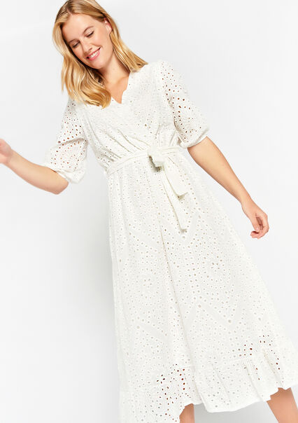 Wrap dress with embroidery - OFFWHITE - 08602012_1001