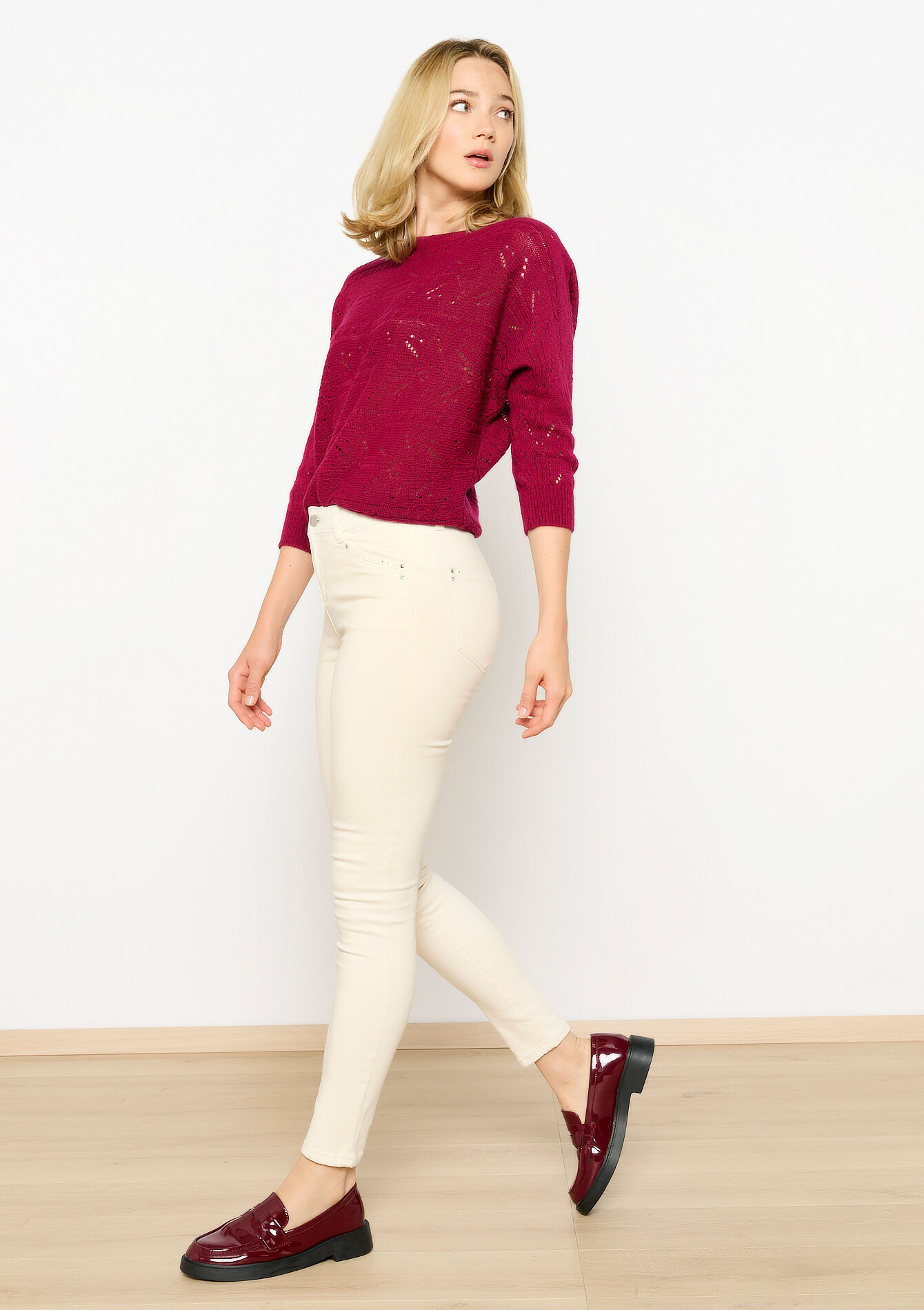 Zachte broek met hoge taille, Zachte broek met hoge taille - OFFWHITE - 06004495_1001