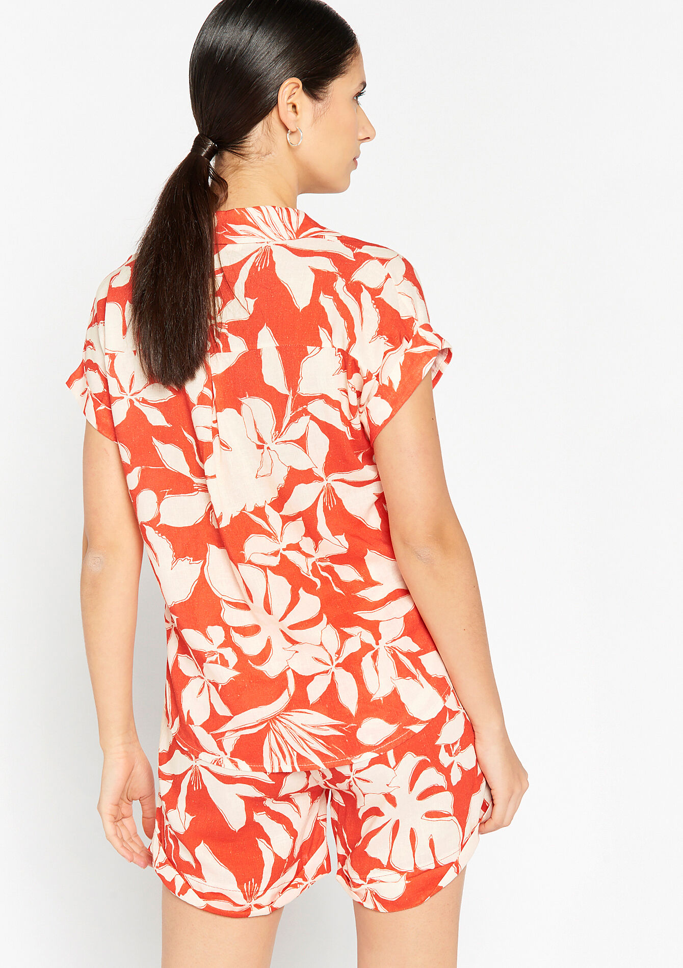 Linen shirt with tropical print, Linen shirt with tropical print - CORAL BRIGHT - 05702187_2007