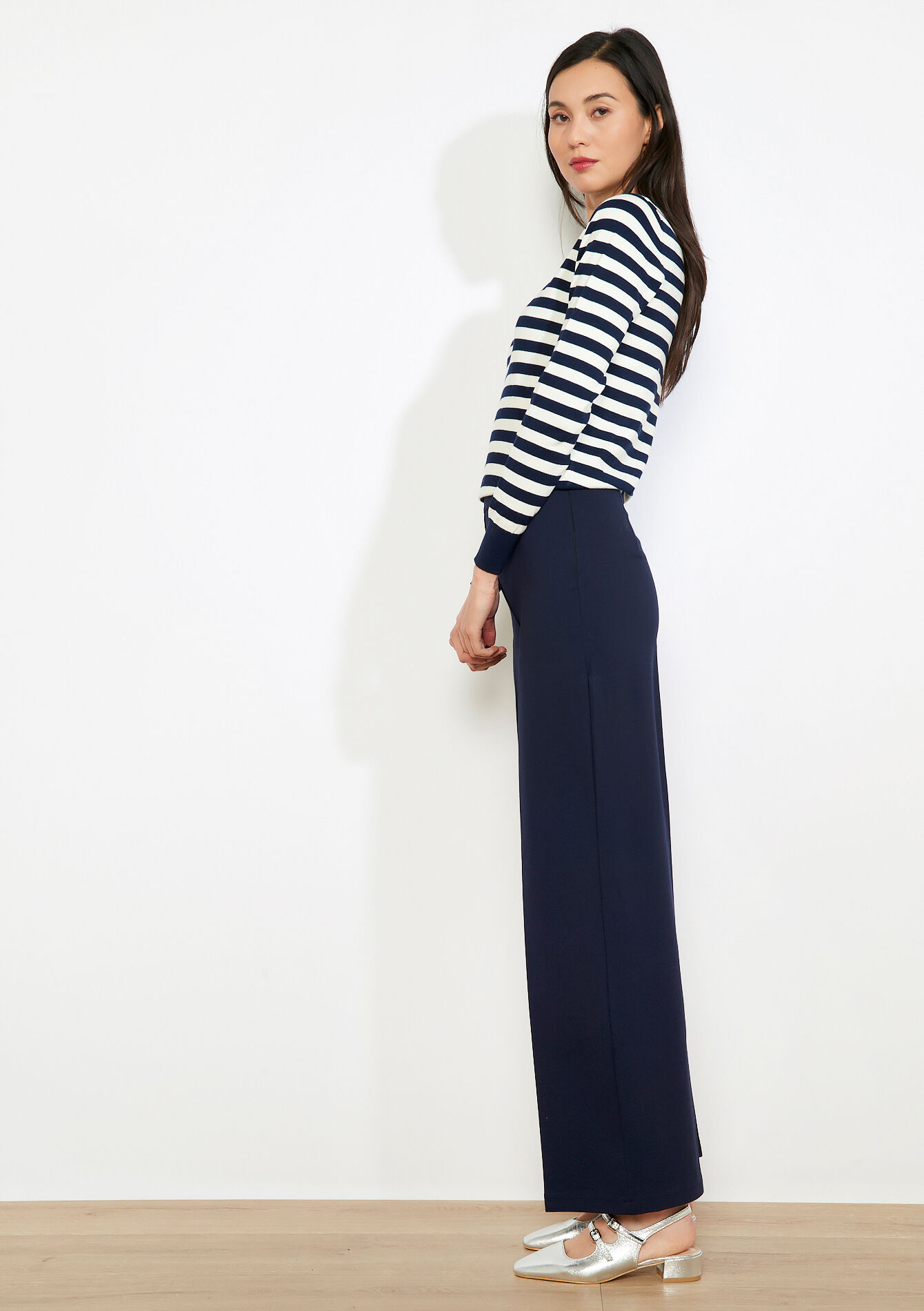 Vloeiende wide leg broek - NAVY BASIC - 06601104_2723