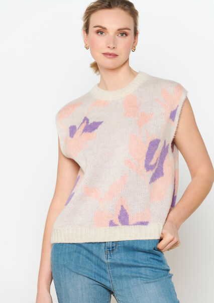 Sleeveless pullover with flowers - VANILLA WHITE  - 04006543_1013