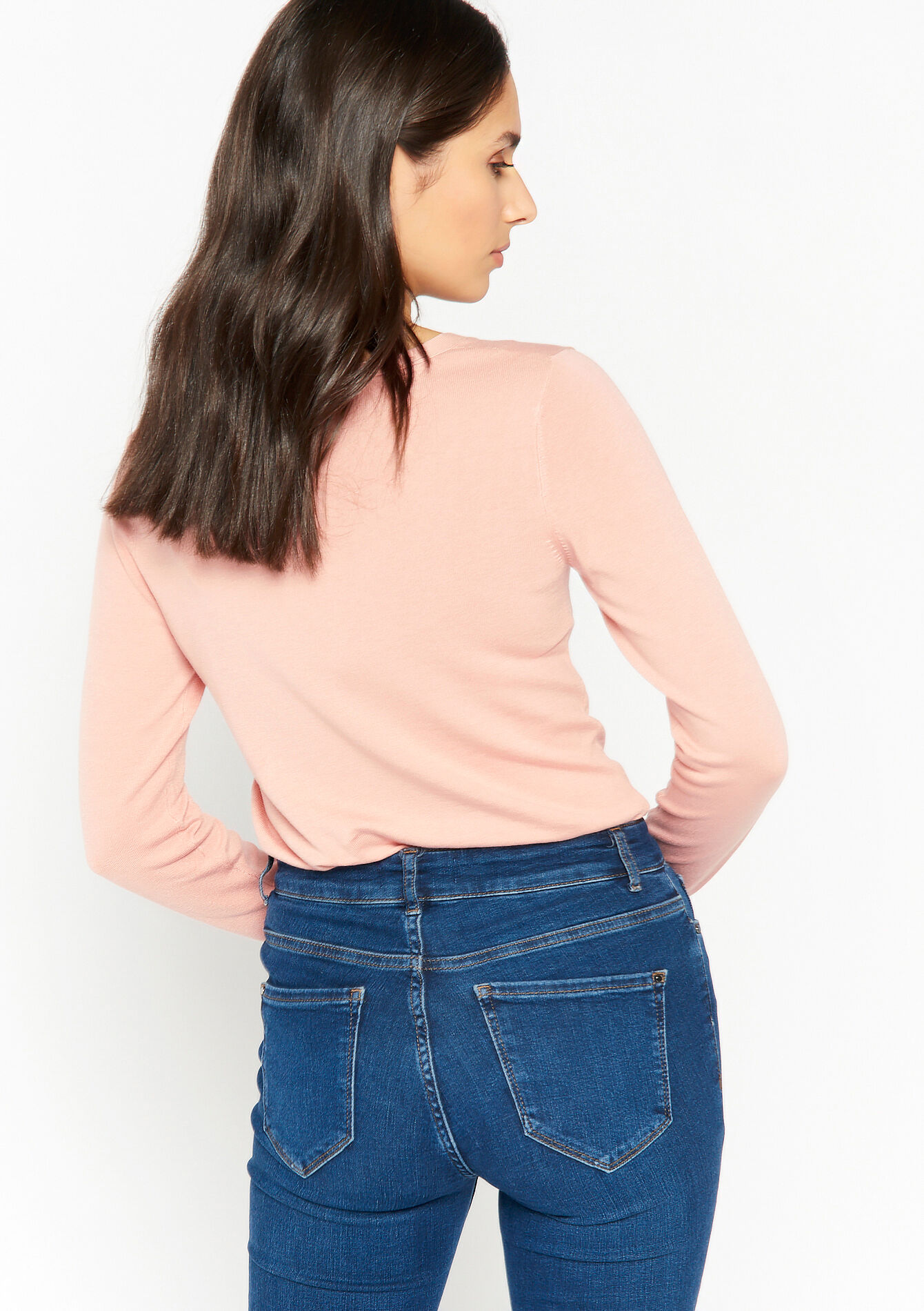 V-neck pullover - NUDE PINK - 04005942_1301