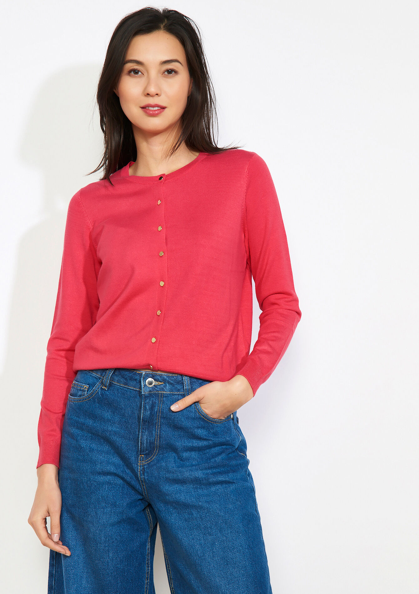 Vest met knopen en ronde hals, , back