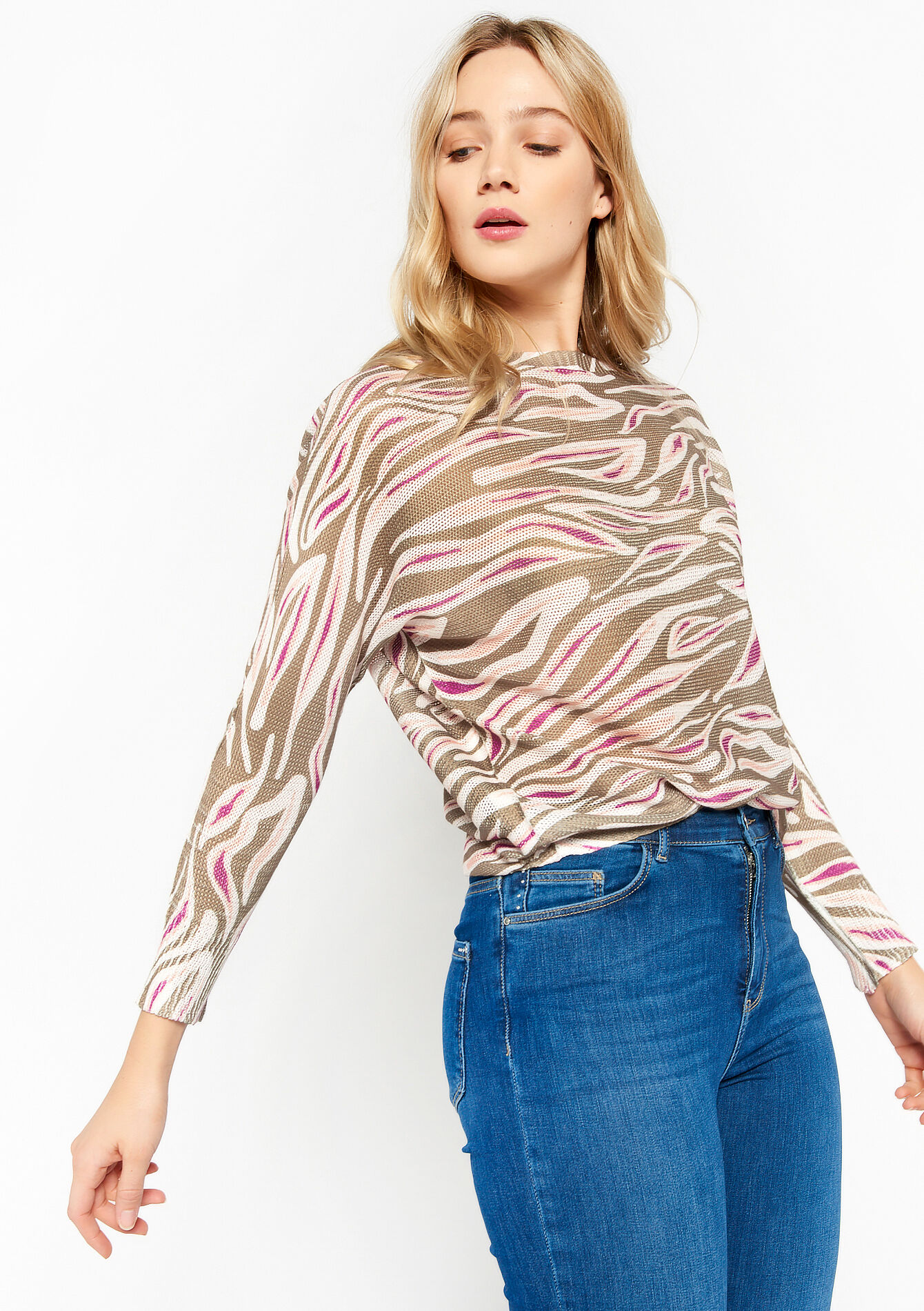 Pullover with zebra print - KHAKI MED - 04006114_4327