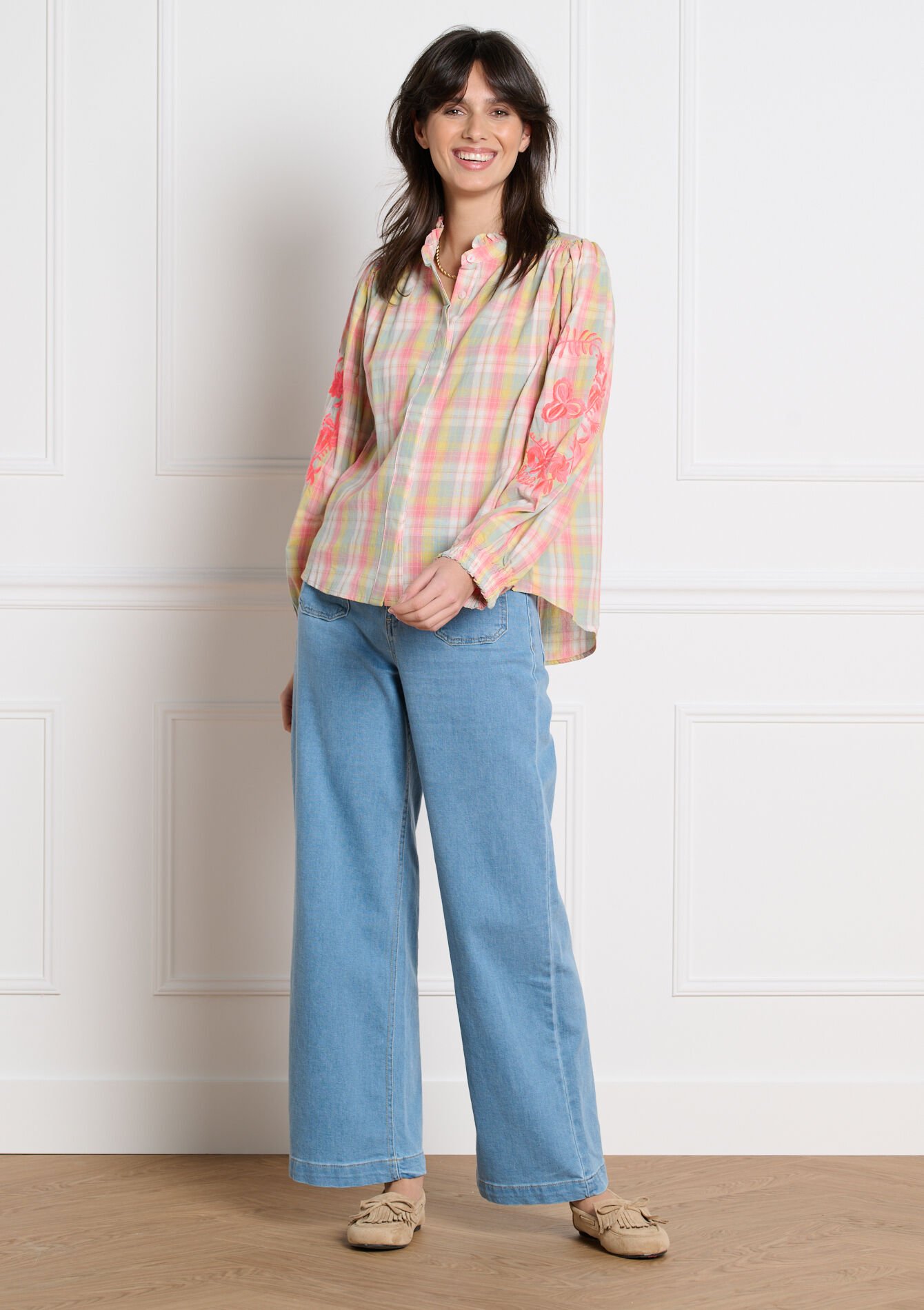 Luchtige blouse met ruitjes, Luchtige blouse met ruitjes - KHAKI MINT - 05703034_2542