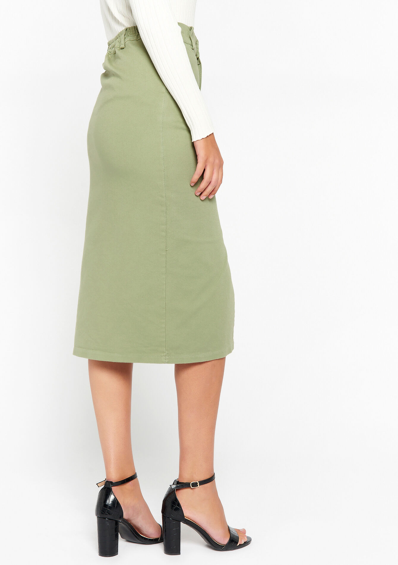 Jupe mi-longue en denim - KHAKI MED - 07101147_4327