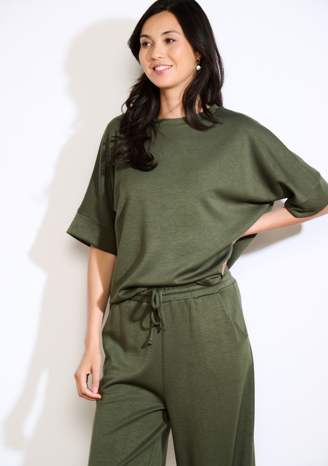 Losvallend jersey T-shirt, Losvallend jersey T-shirt - KHAKI MED - 15100383_4327