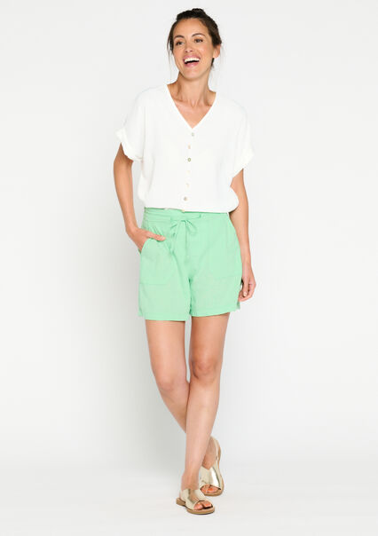Linen shorts - MINT GREEN - 06100534_1723